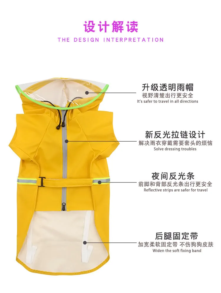 Pet waterproof raincoat pet clothing with reflective strips