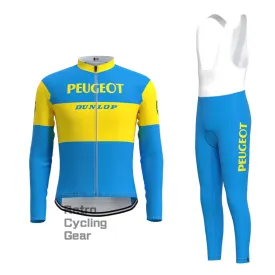 Peugeot Blue-Yellow Retro Long Sleeve Cycling Kit