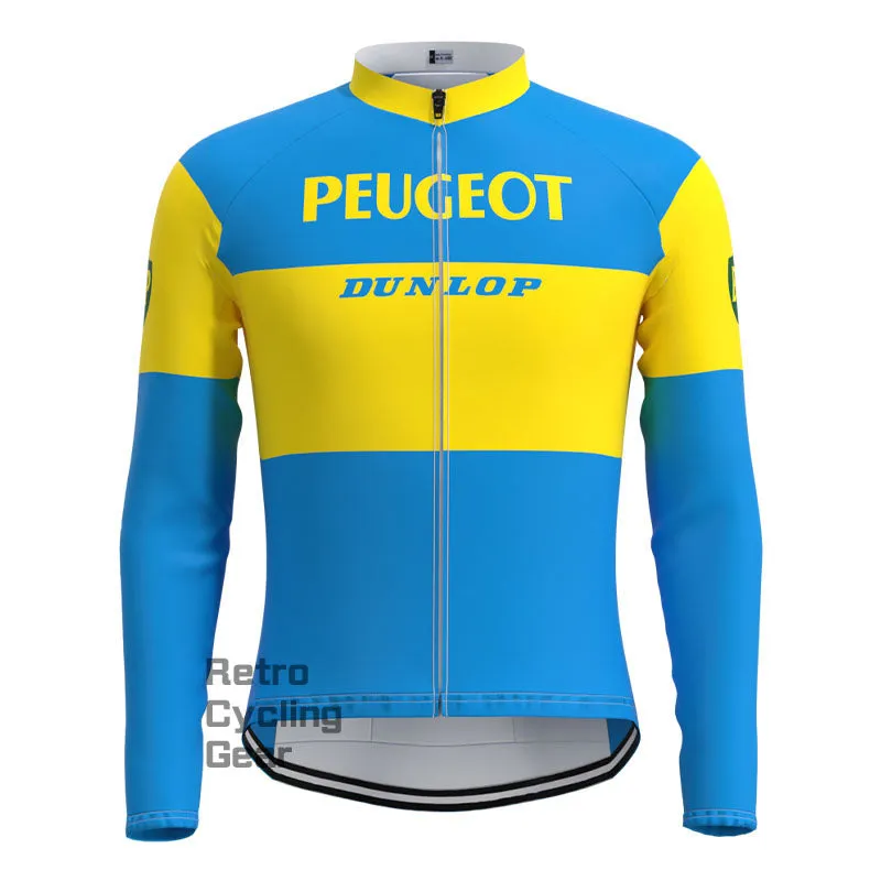 Peugeot Blue-Yellow Retro Long Sleeve Cycling Kit