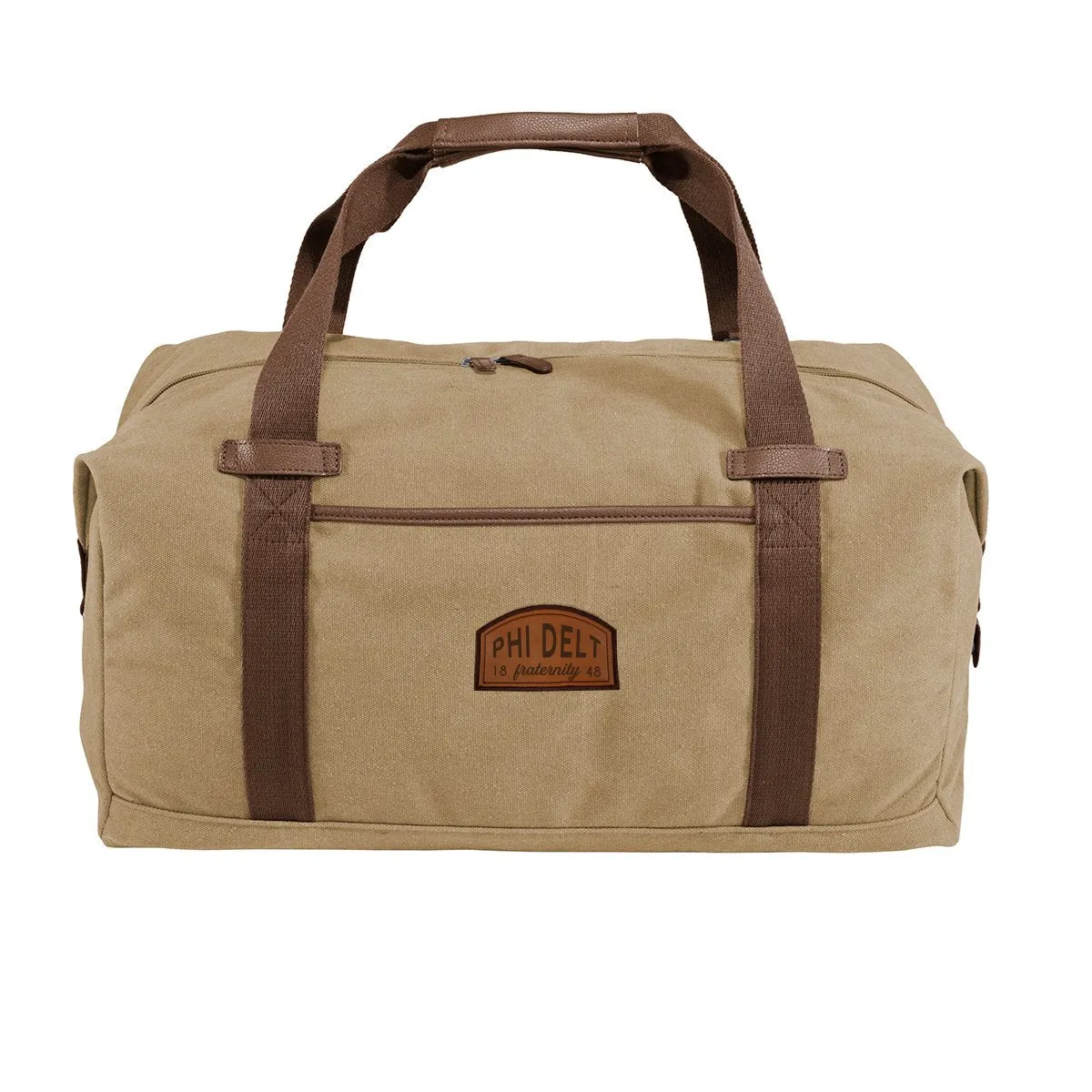 Phi Delt Khaki Canvas Duffel With Leather Patch