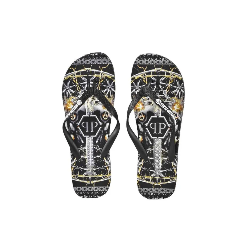 Philipp Plein Multicolor Graphic Print Women's Flip Flops