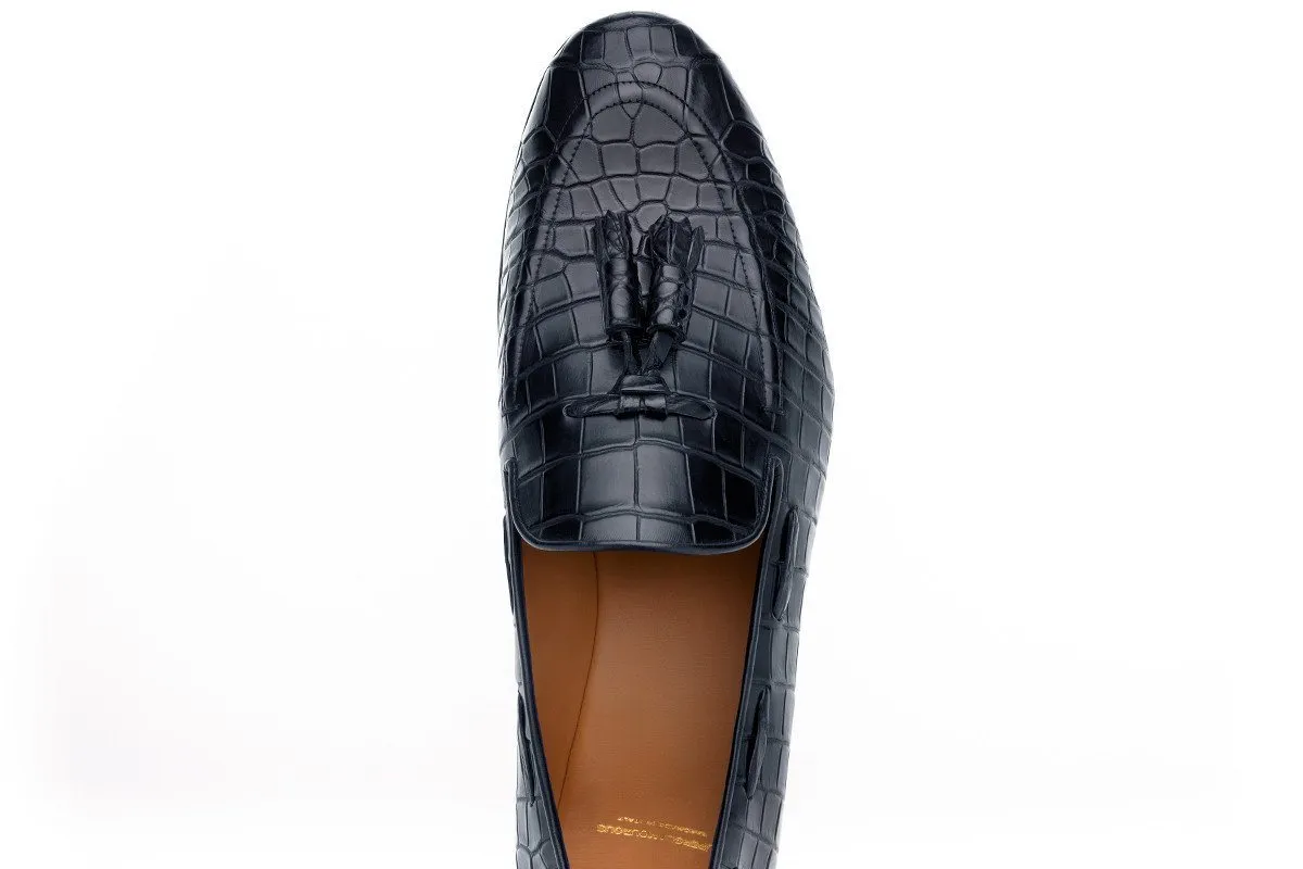 PHILIPPE CROCODILE NAVY LOAFERS