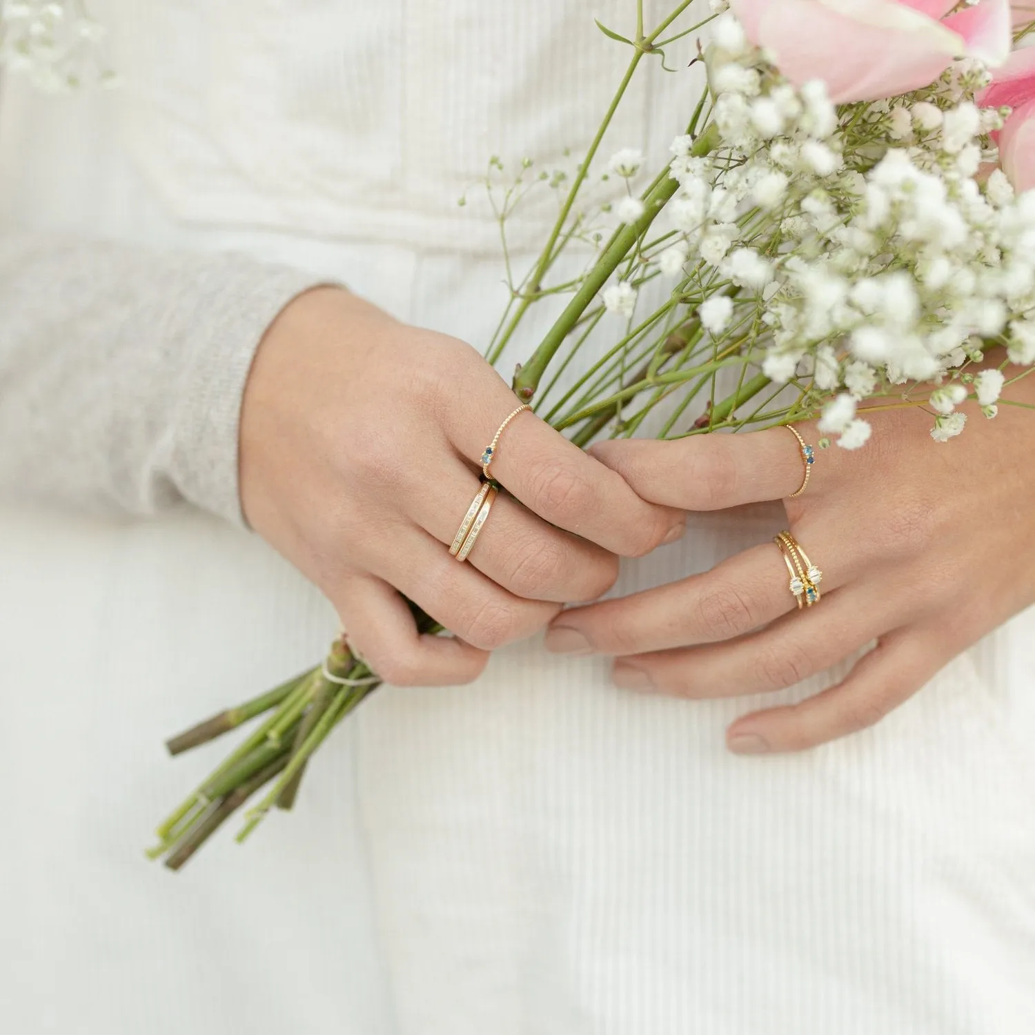 Phoebe Baguette CZ Gemstone Gold Band Ring