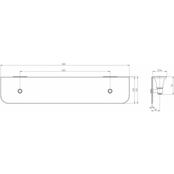 Phoenix Nostalgia Glass Shelf 500mm Brushed Nickel