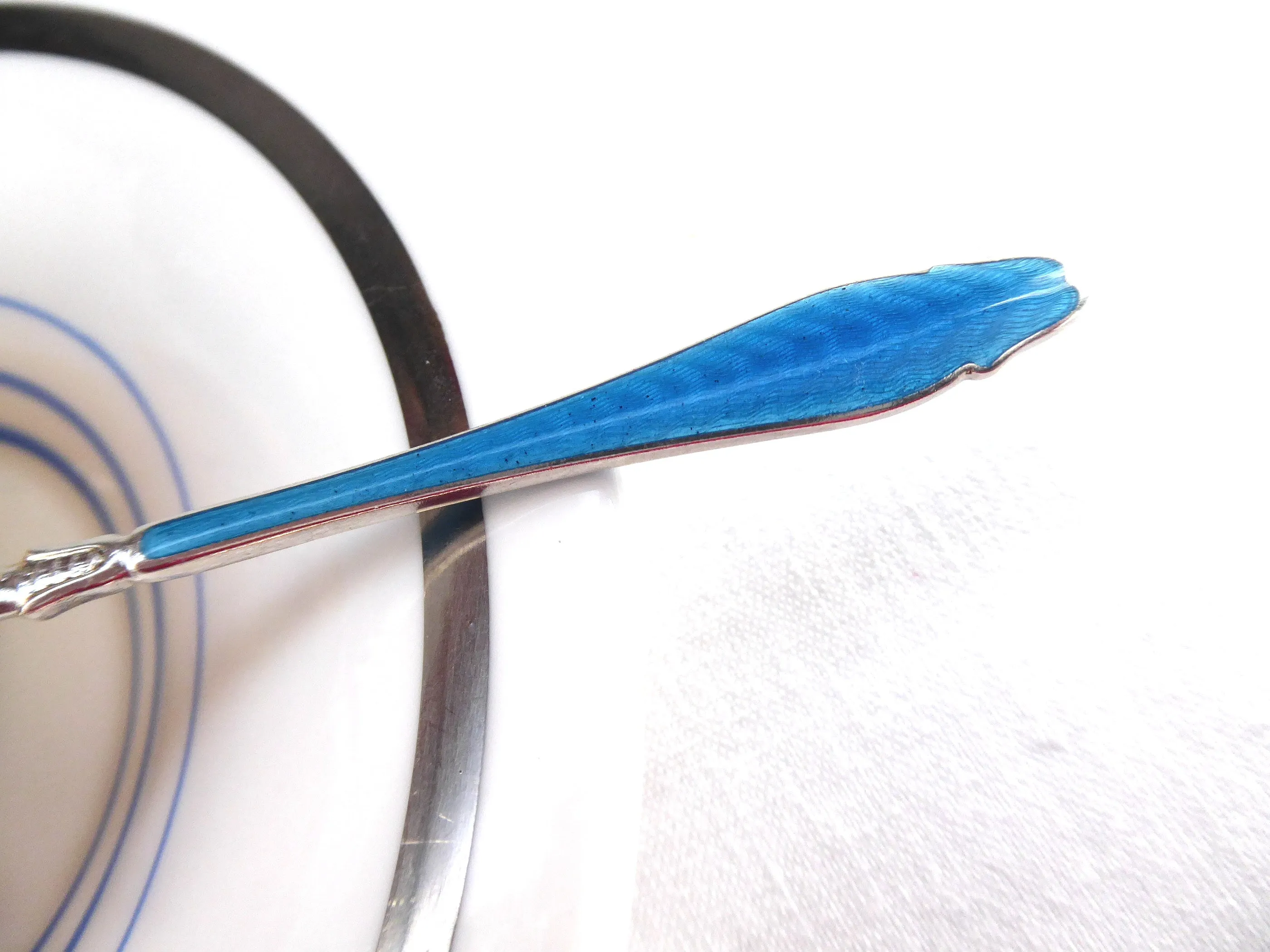 Pickle Fork Aksel Holmsen Sterling Silver Blue Guilloche Enamel Norway 1960s