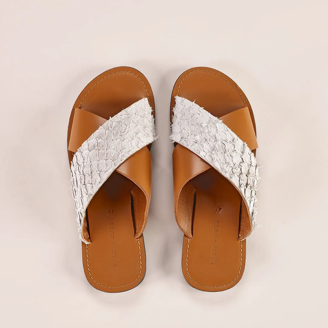 Pike Leather Sandal: Caramel   White