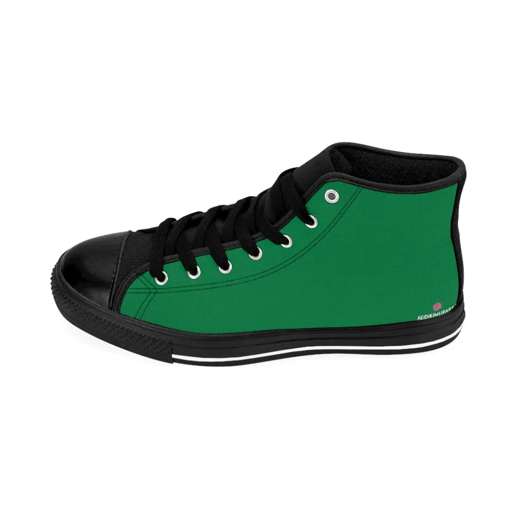 Pine Green Men's High Tops, Best Solid Dark Green Color Men's Classic Sneakers Tennis Running Shoes