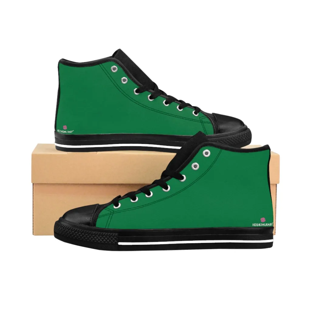 Pine Green Men's High Tops, Best Solid Dark Green Color Men's Classic Sneakers Tennis Running Shoes