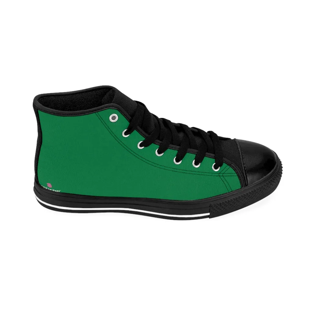 Pine Green Men's High Tops, Best Solid Dark Green Color Men's Classic Sneakers Tennis Running Shoes