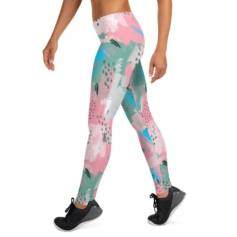 Pink Abstract Women's Mid-Rise Leggings