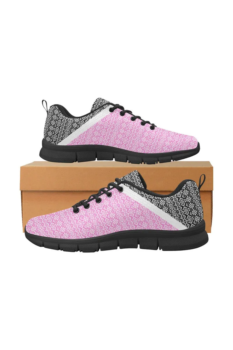 Pink & Black Aztec Women's Breathable Running Shoes (Model 055)