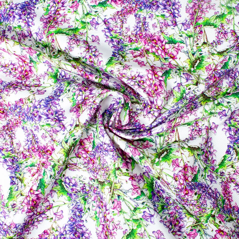 Pink & Purple Floral Printed Cotton Piqué