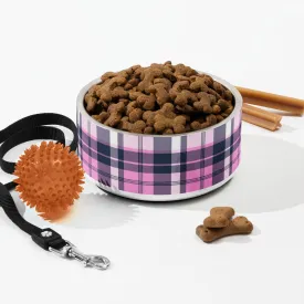 Pink and Navy Blue Preppy Plaid Pet Bowl