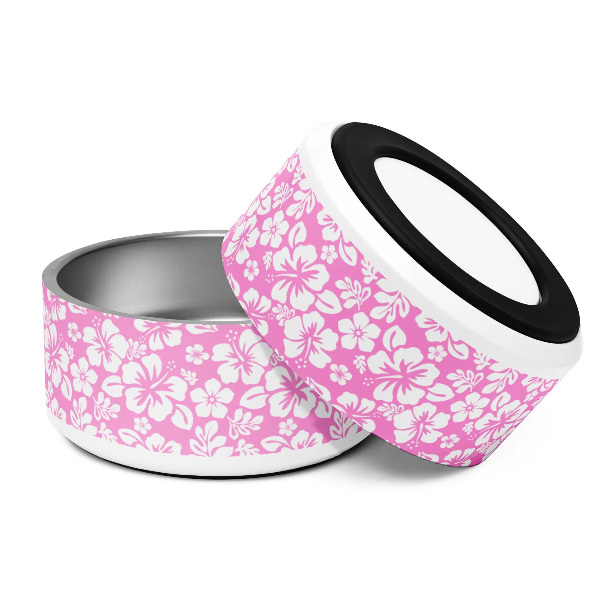 Pink and White Hawaiian Flowers Pet Bowl