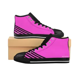 Pink Black Striped Men's Sneakers, Diagonal Striped Printed Designer Men's High Top Sneakers