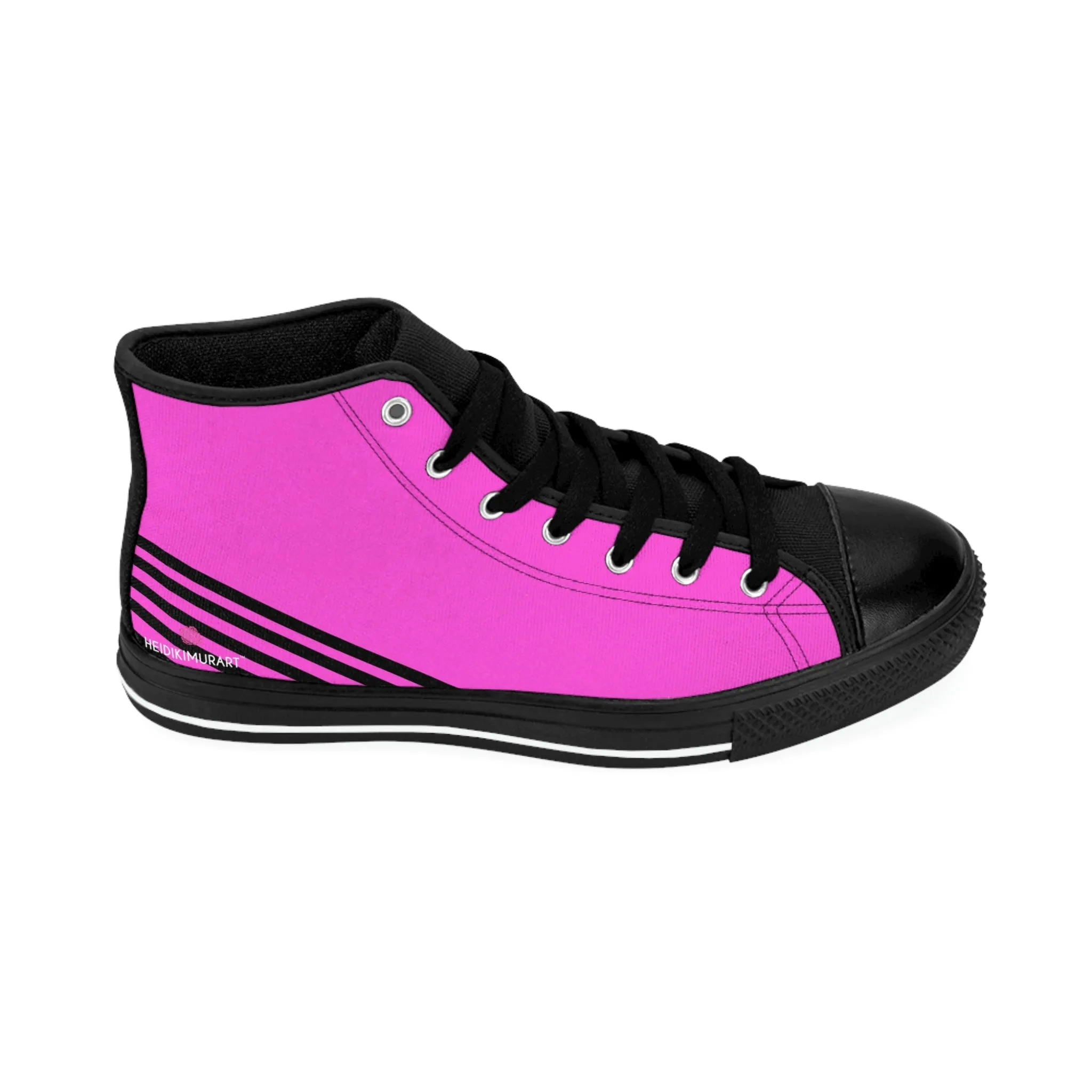 Pink Black Striped Men's Sneakers, Diagonal Striped Printed Designer Men's High Top Sneakers