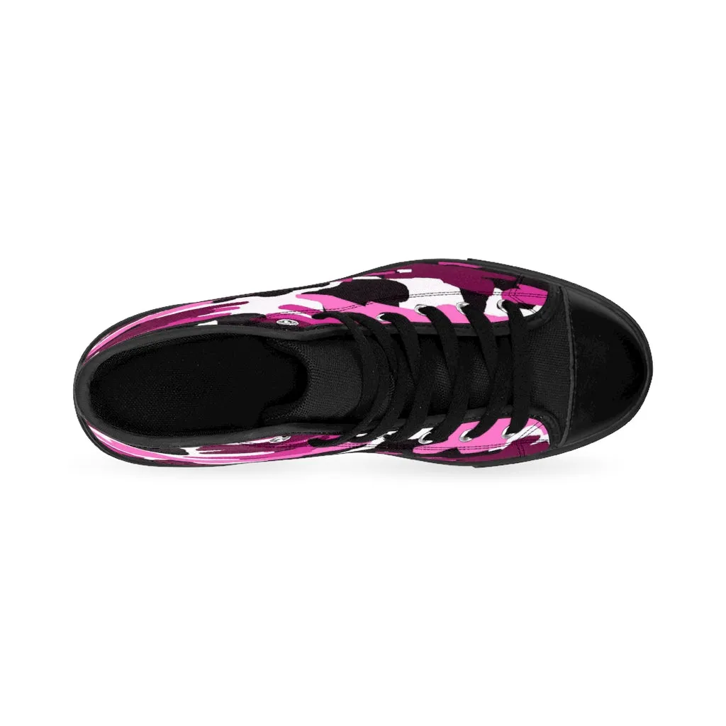 Pink Camo Women's Sneakers, Army Print Designer High-top Sneakers Tennis Canvas Shoes