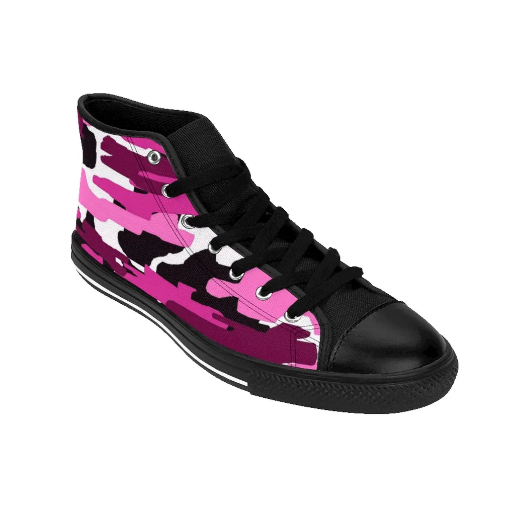 Pink Camo Women's Sneakers, Army Print Designer High-top Sneakers Tennis Canvas Shoes