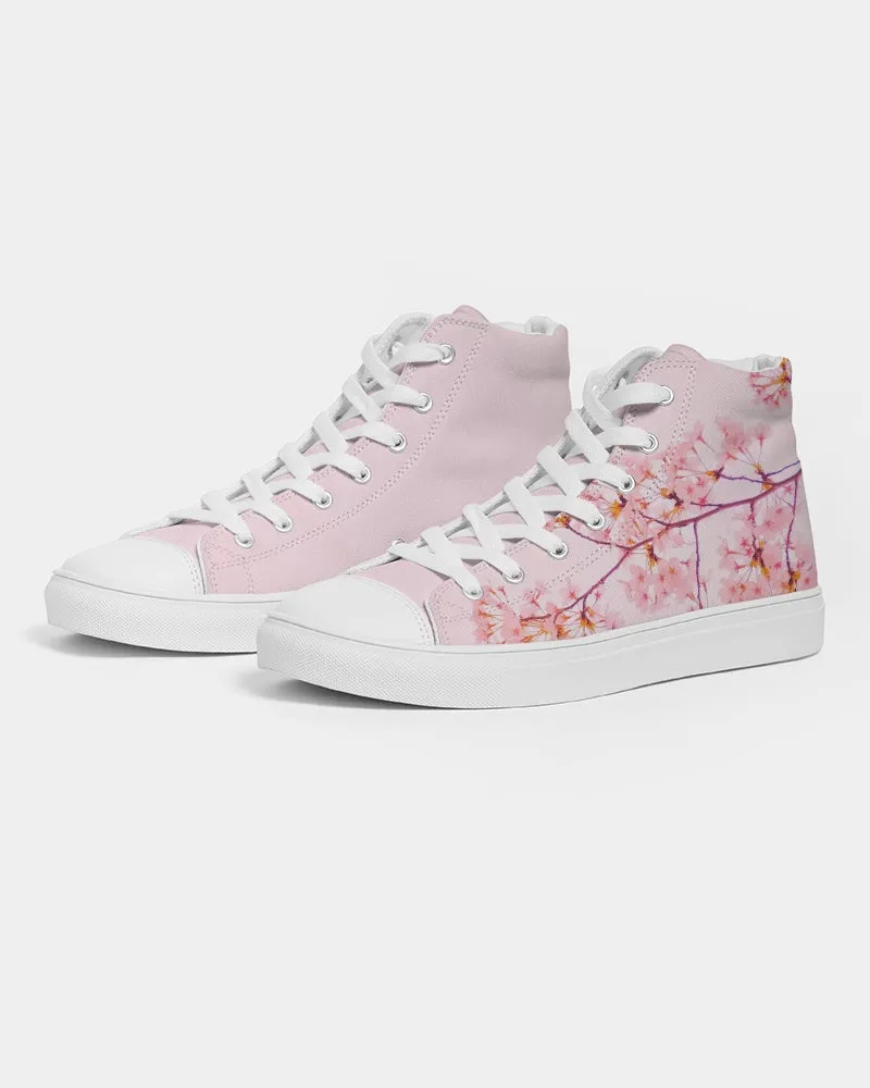 Pink Cherry Blossom Women's Hightop Canvas Shoe