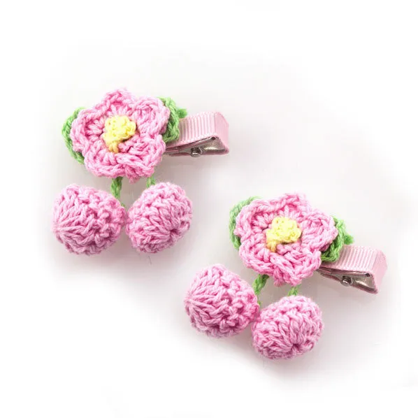 Pink Crocheted Floral Hair Clips [Pair]