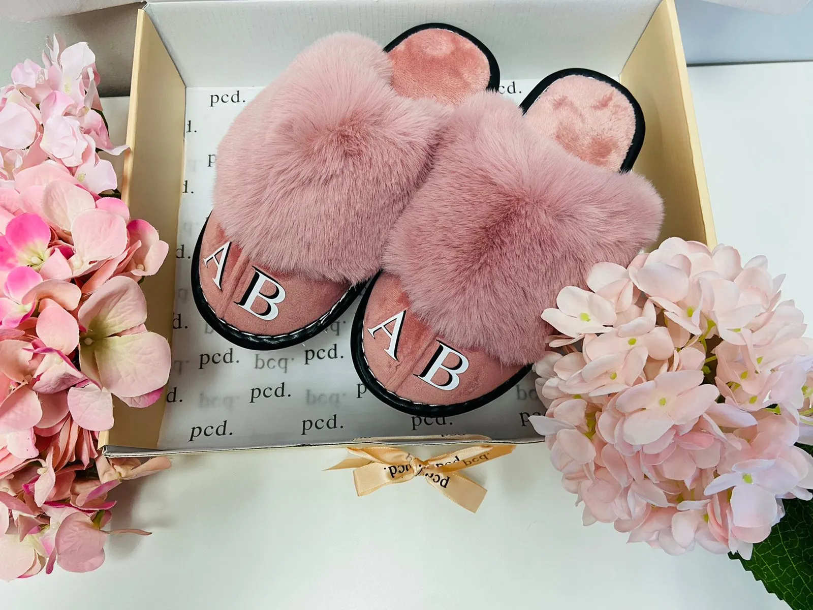 Pink  Double Initial Slippers