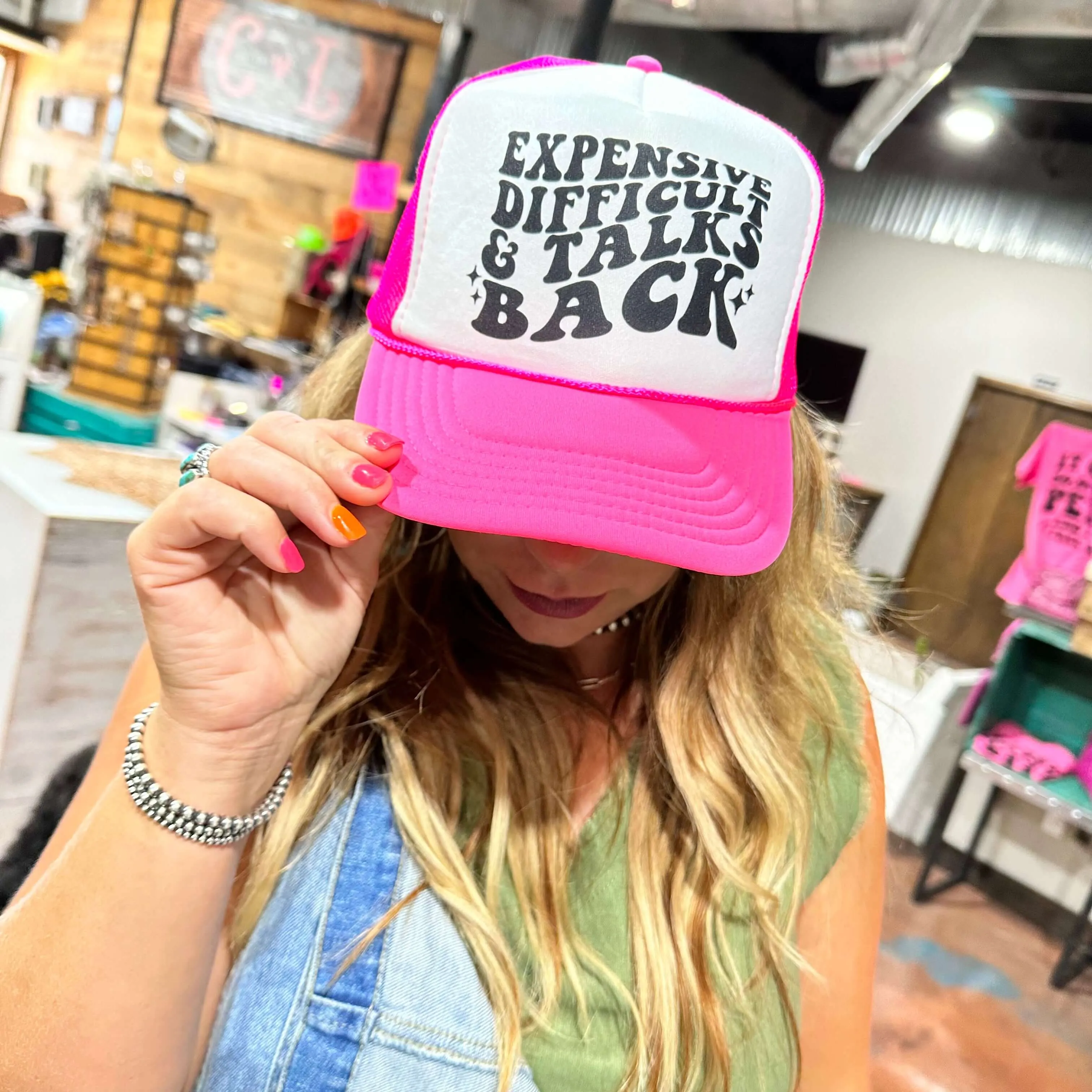 Pink Expensive Difficult & Talks BACK Trucker Hat