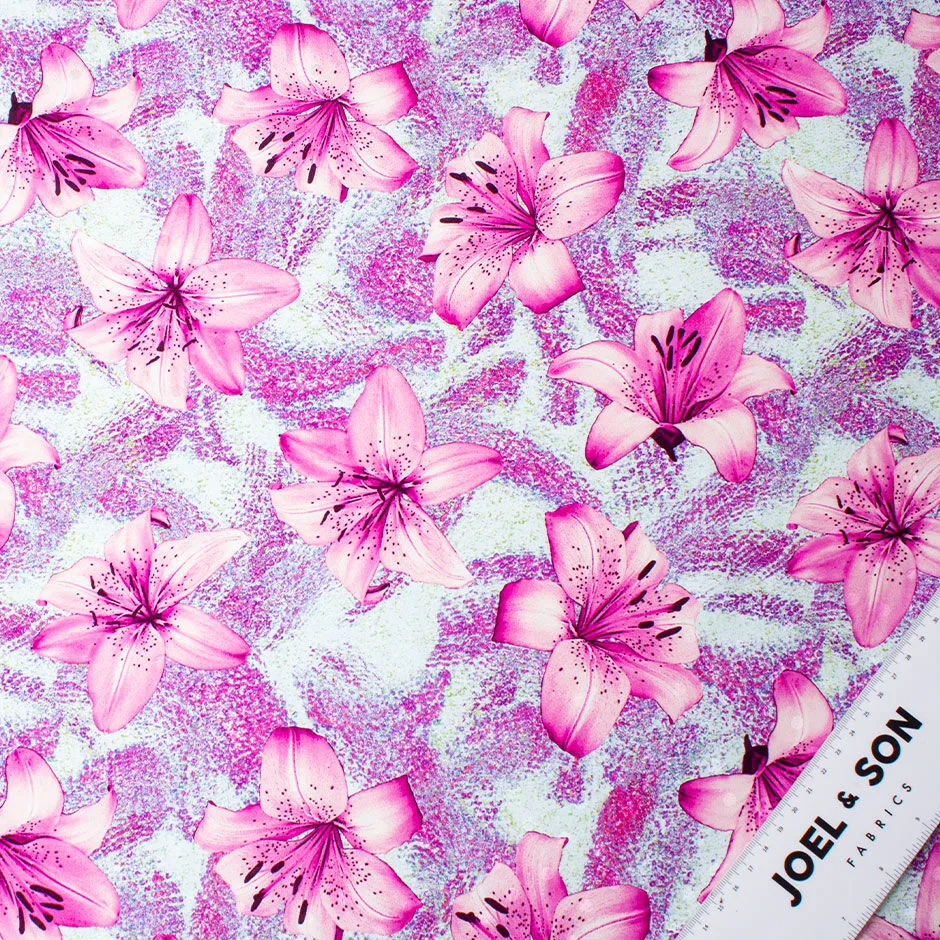 Pink Floral Printed Aqua Silk Jacquard