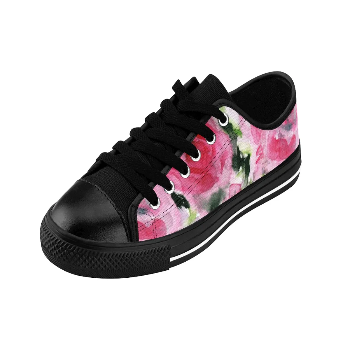 Pink Floral Women's Low Tops, Garden Fairy Rose Floral Designer Low Top Women's Sneakers Shoes (US Size 6-12)