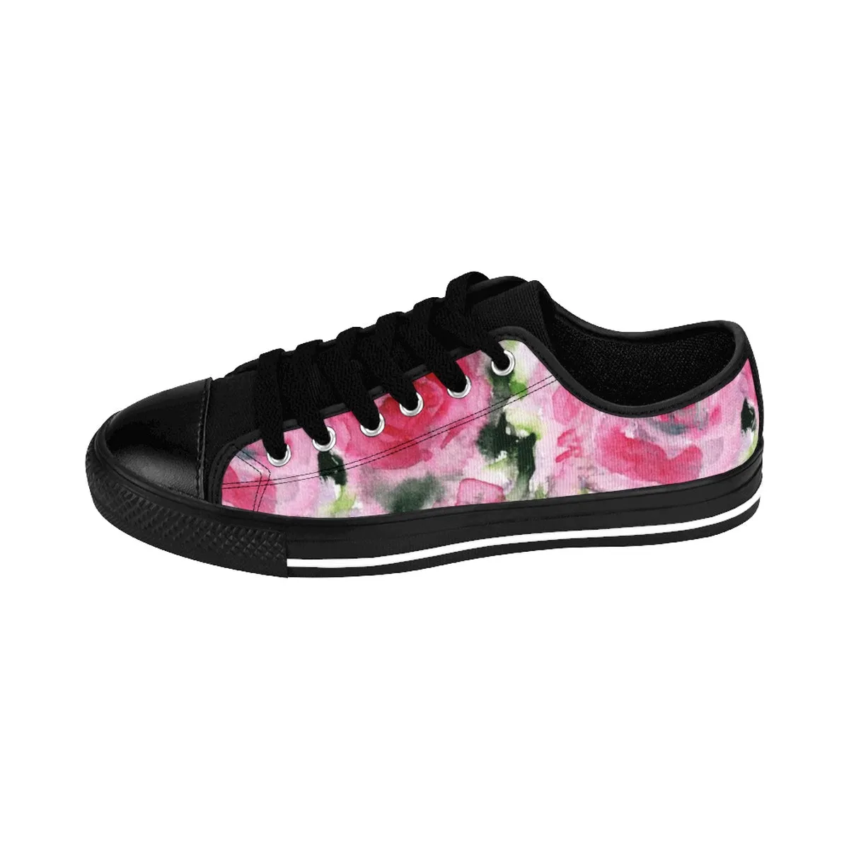 Pink Floral Women's Low Tops, Garden Fairy Rose Floral Designer Low Top Women's Sneakers Shoes (US Size 6-12)