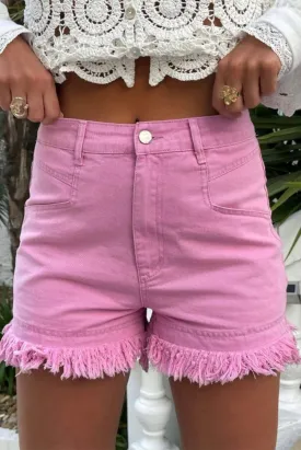 Pink Frayed Edge Denim Shorts