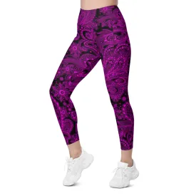 Pink Glowing Floral Leggings with Pockets