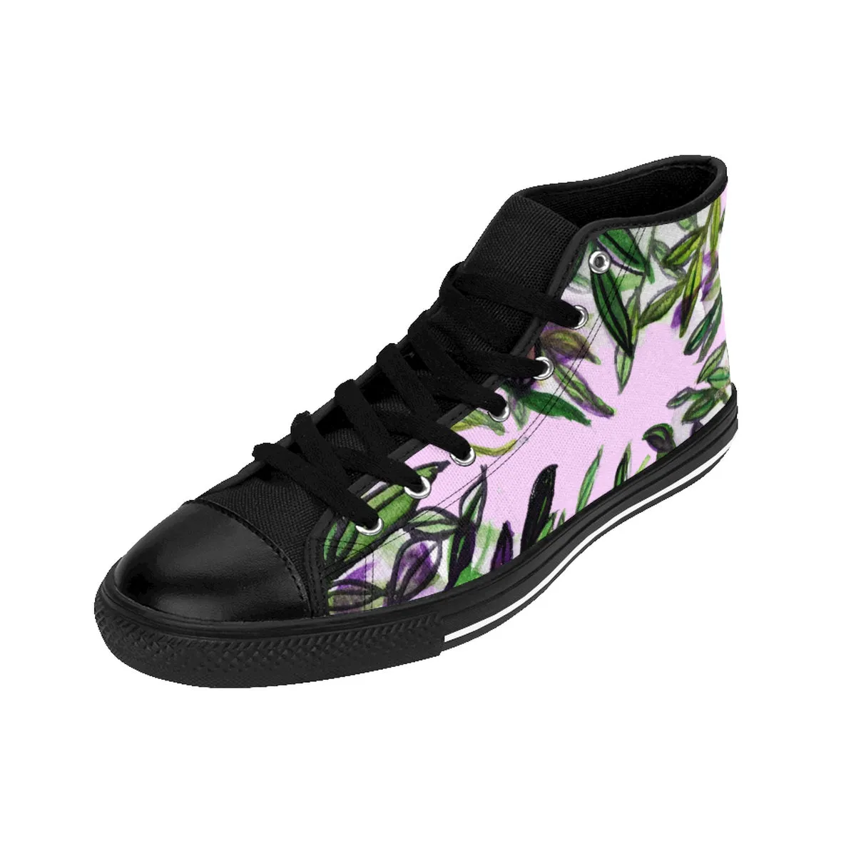 Pink Green Tropical Men's Sneakers, Leaf Print High-top Sneakers Tennis Shoes For Men