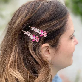 Pink Hair Slides Pink Hair Grips Sparkly Hair Slides Floral Set of 2