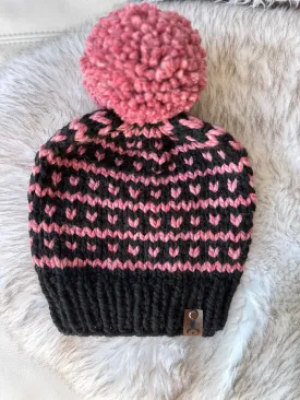 Pink Hearts Knit Beanie