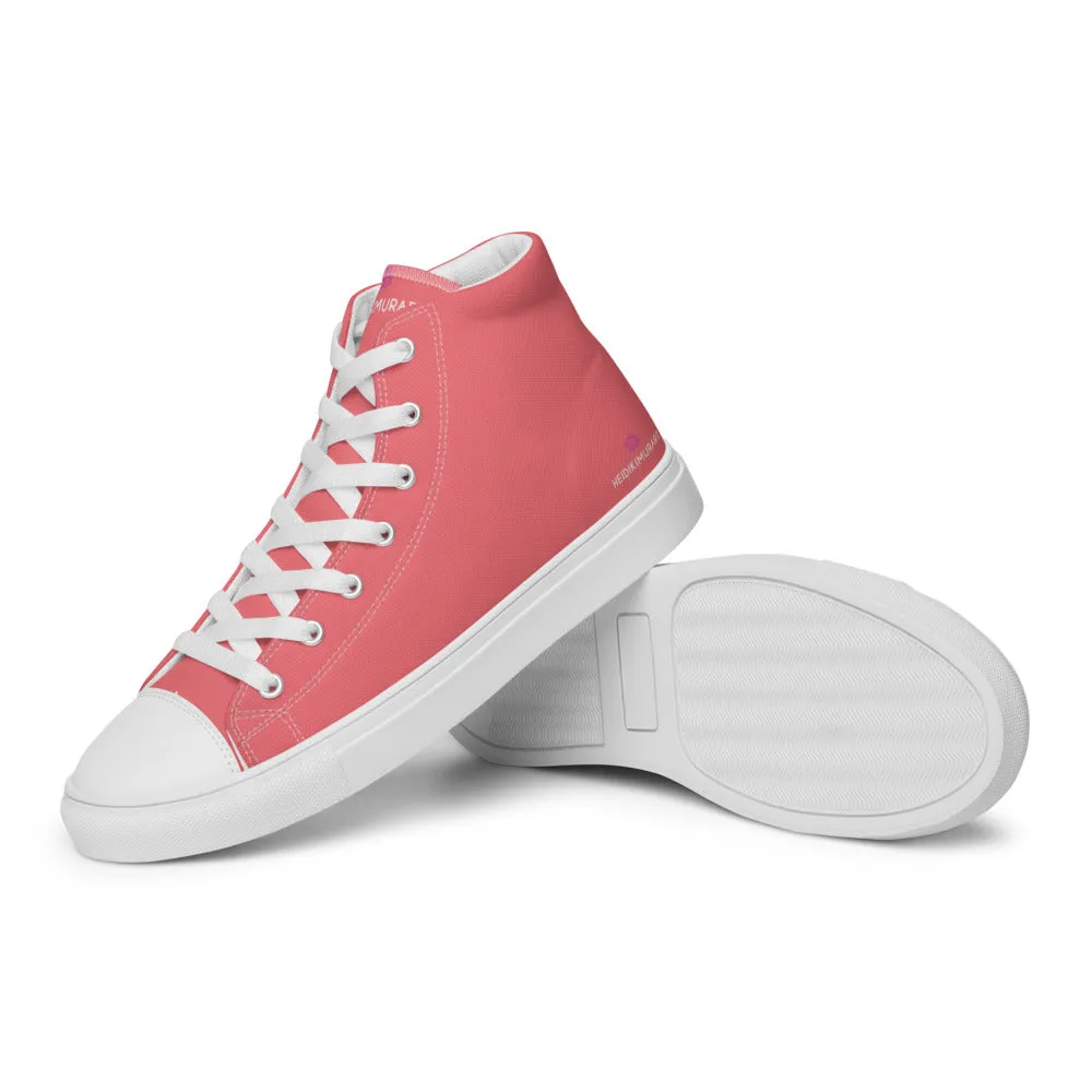 Pink Men's High Top Sneakers, Best Designer Fashion Solid Color Canvas Tennis Shoes For Men