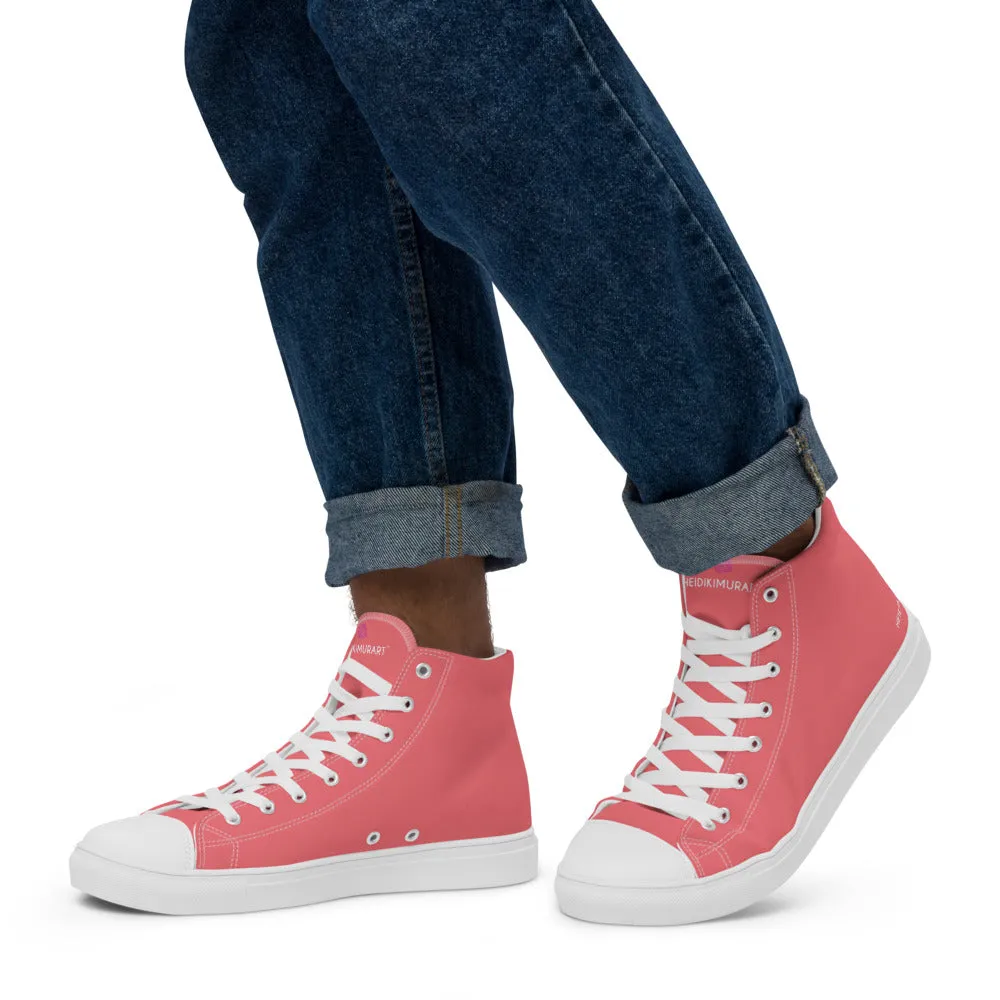 Pink Men's High Top Sneakers, Best Designer Fashion Solid Color Canvas Tennis Shoes For Men