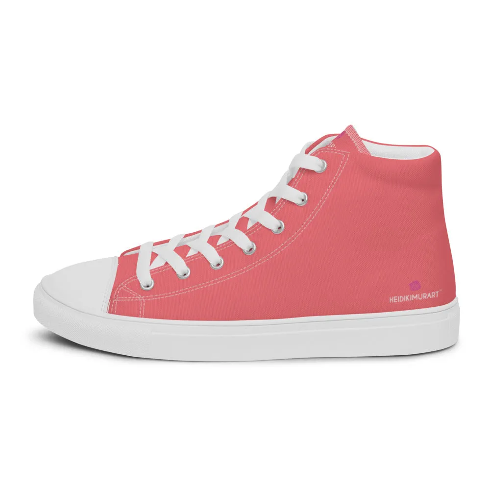 Pink Men's High Top Sneakers, Best Designer Fashion Solid Color Canvas Tennis Shoes For Men