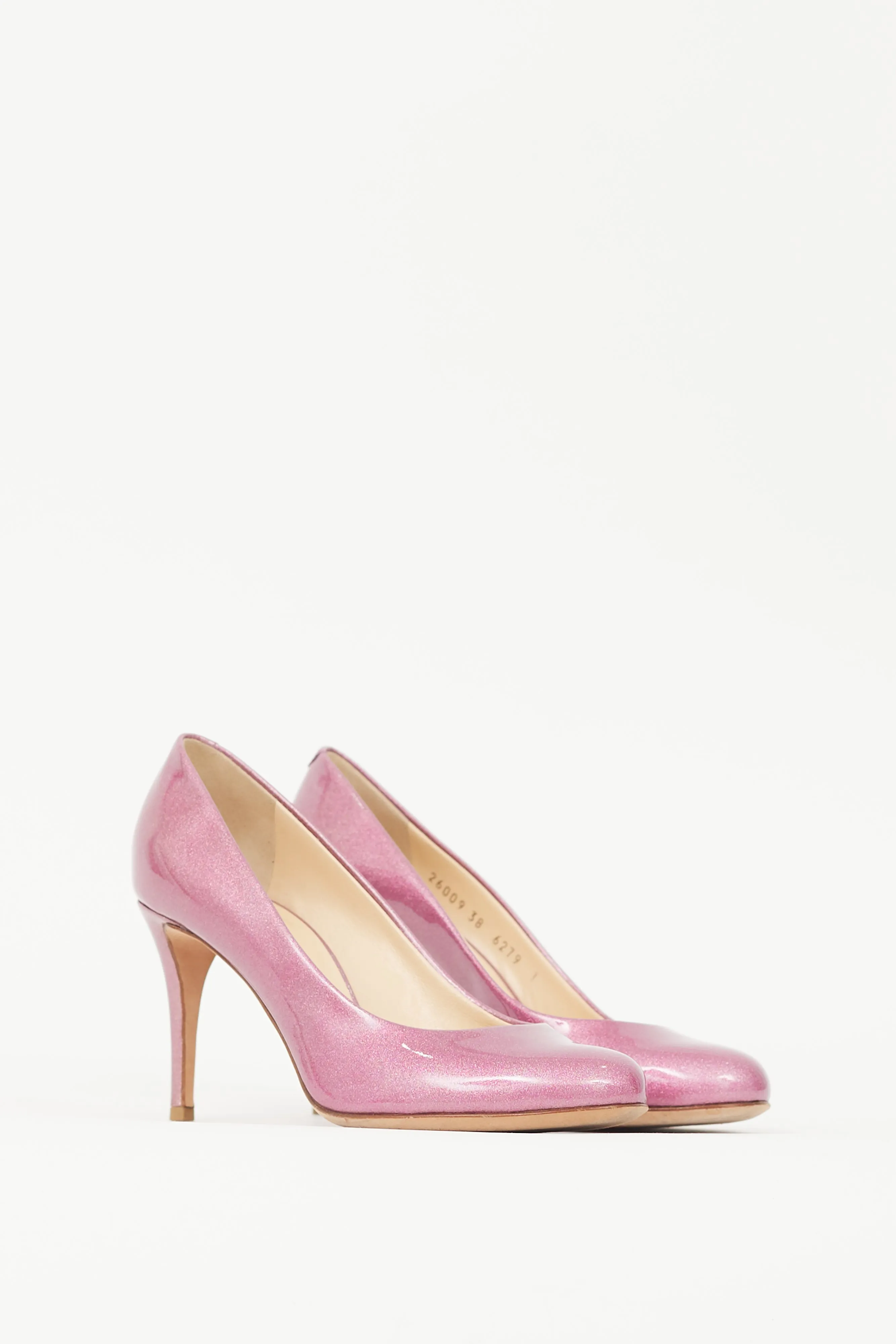 Pink Patent Leather Glitter Heel