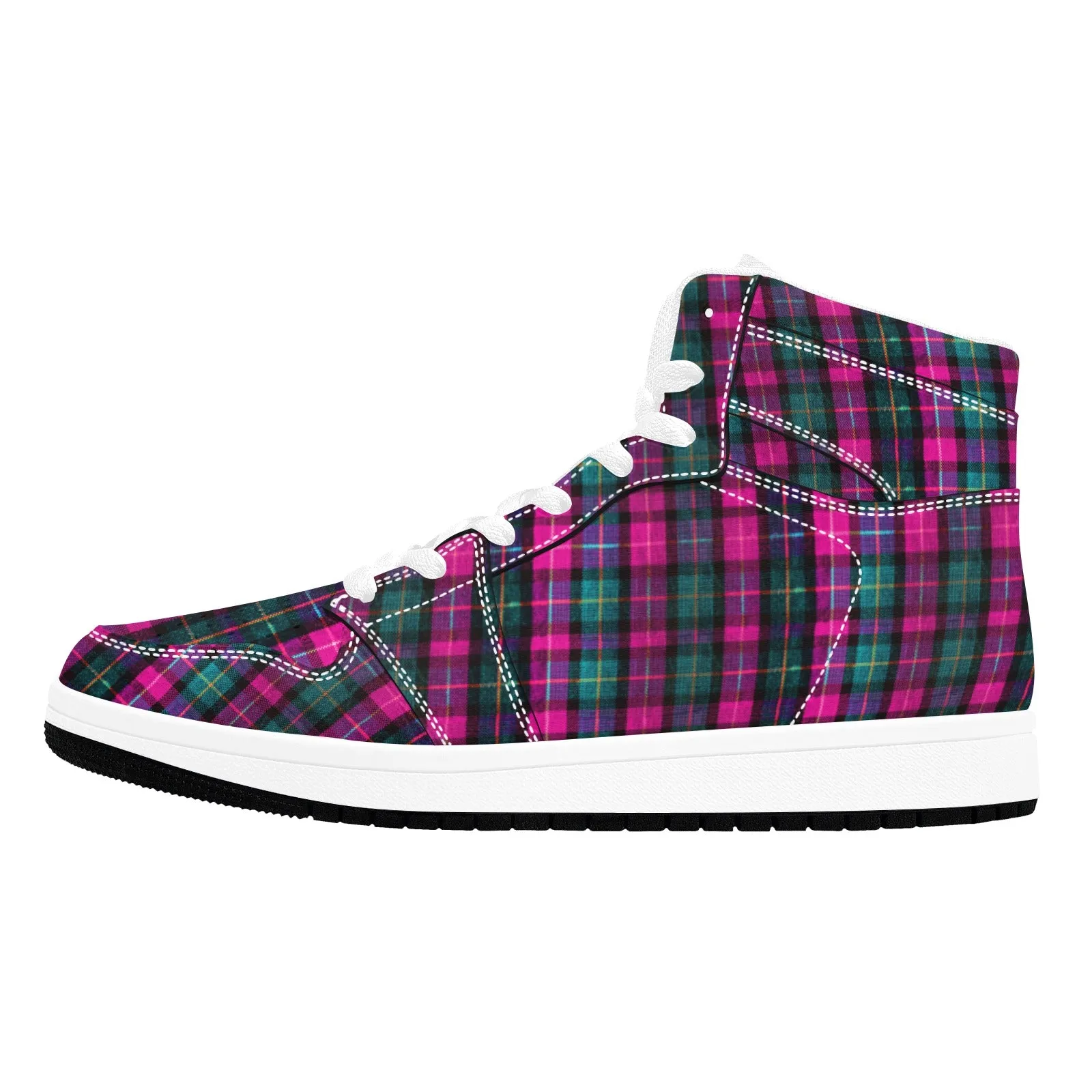 Pink Plaid Sneakers For Men/ Women, Pink Plaid Print Best Designer Unisex Women's or Men's High Top Sneakers (Men's US Size: 4-12) (Women's US Size: 5-13)