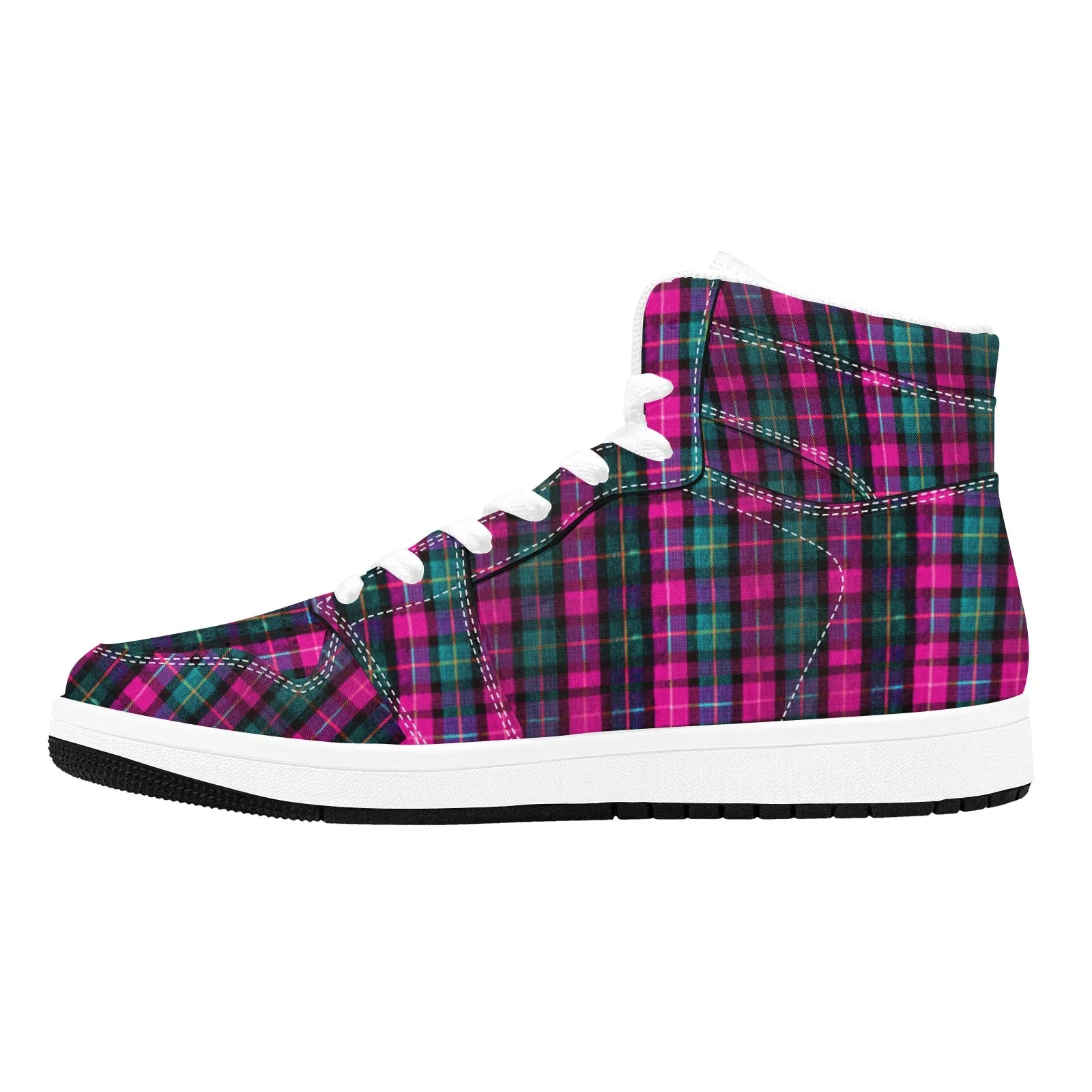 Pink Plaid Sneakers For Men/ Women, Pink Plaid Print Best Designer Unisex Women's or Men's High Top Sneakers (Men's US Size: 4-12) (Women's US Size: 5-13)