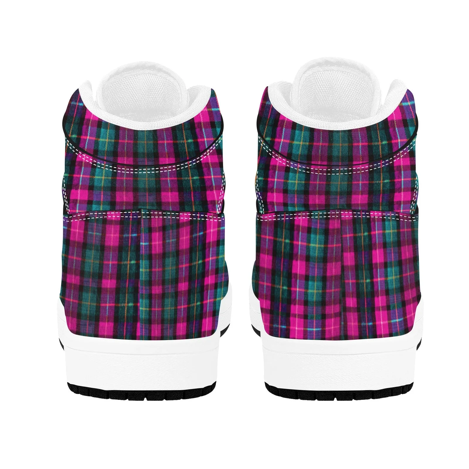 Pink Plaid Sneakers For Men/ Women, Pink Plaid Print Best Designer Unisex Women's or Men's High Top Sneakers (Men's US Size: 4-12) (Women's US Size: 5-13)