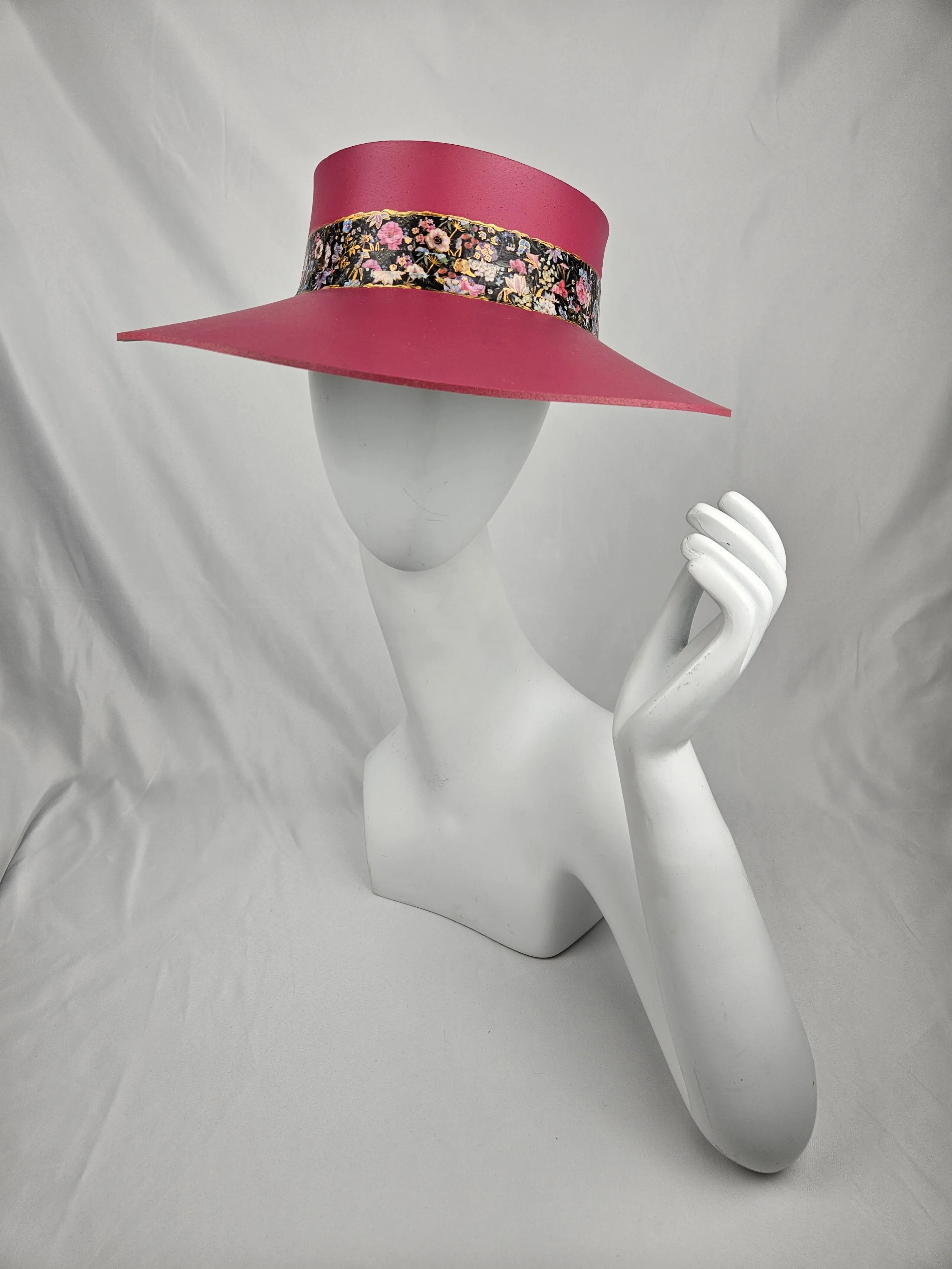 Pink "LadyEVA" Visor Hat with Dark Floral Band