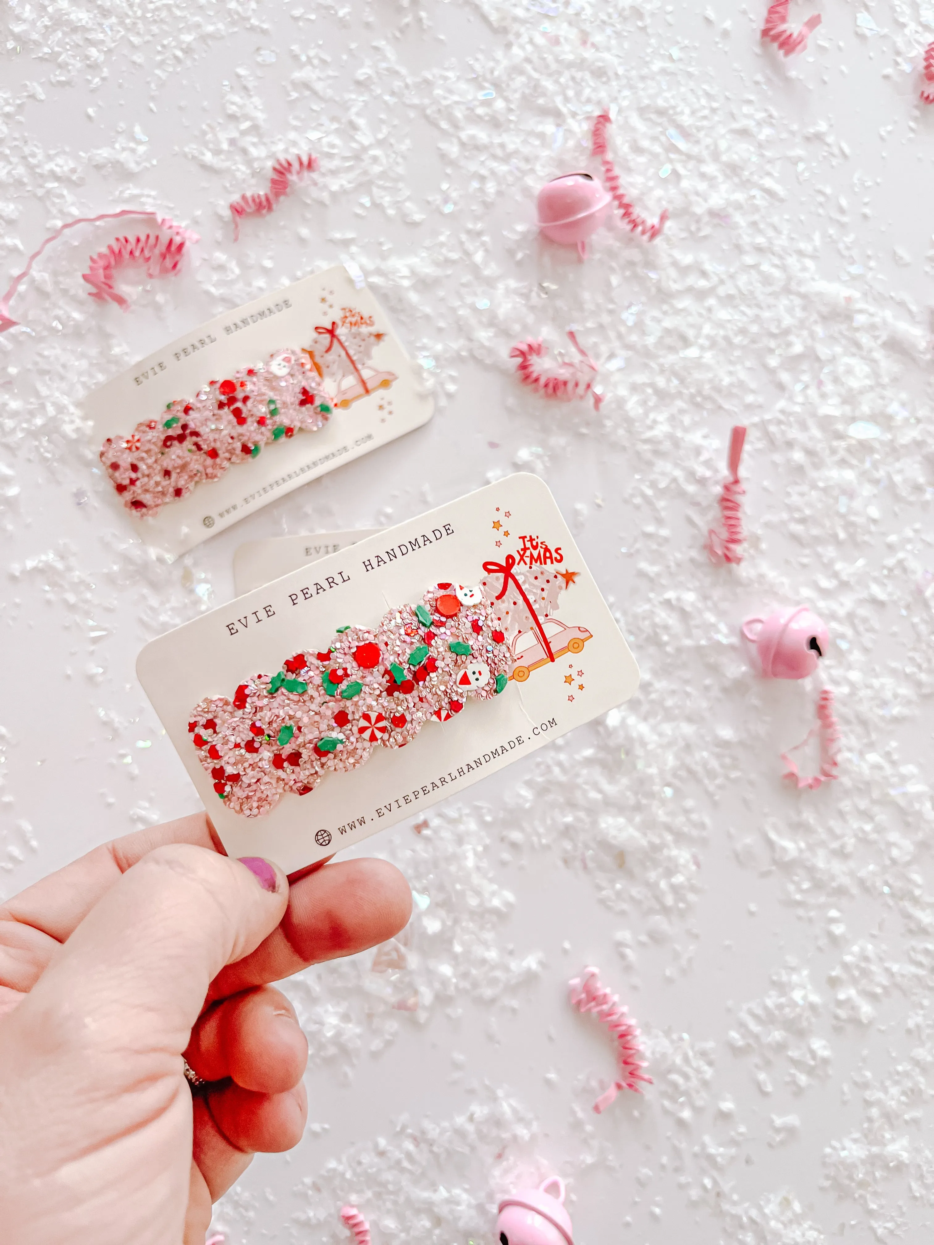 Pink Red Green Santa Glitter Single Snap Clip