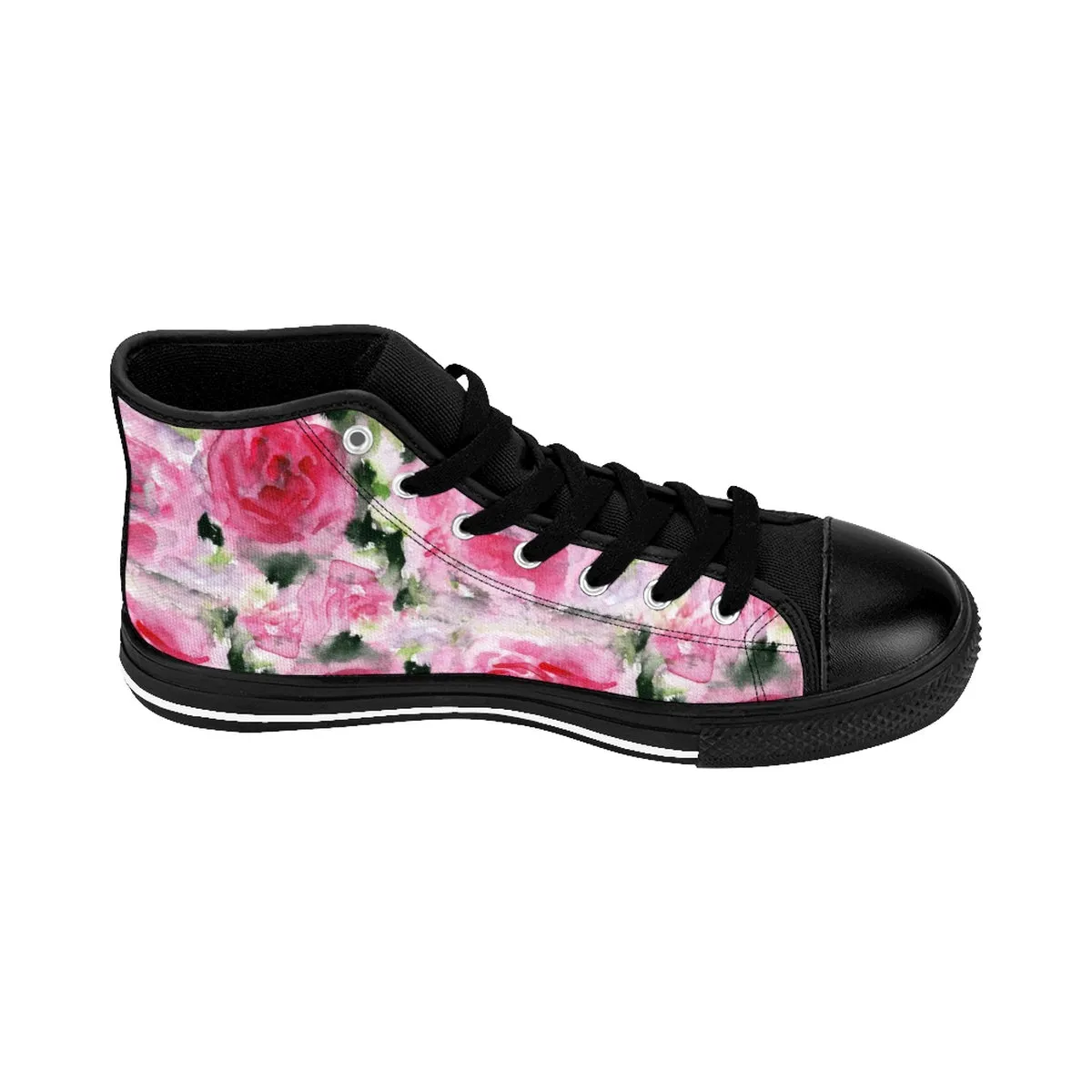 Pink Rose Women's Sneakers, Abstract Floral Print Designer Women's High Top Shoes