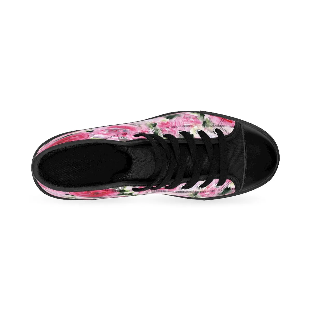 Pink Rose Women's Sneakers, Abstract Floral Print Designer Women's High Top Shoes