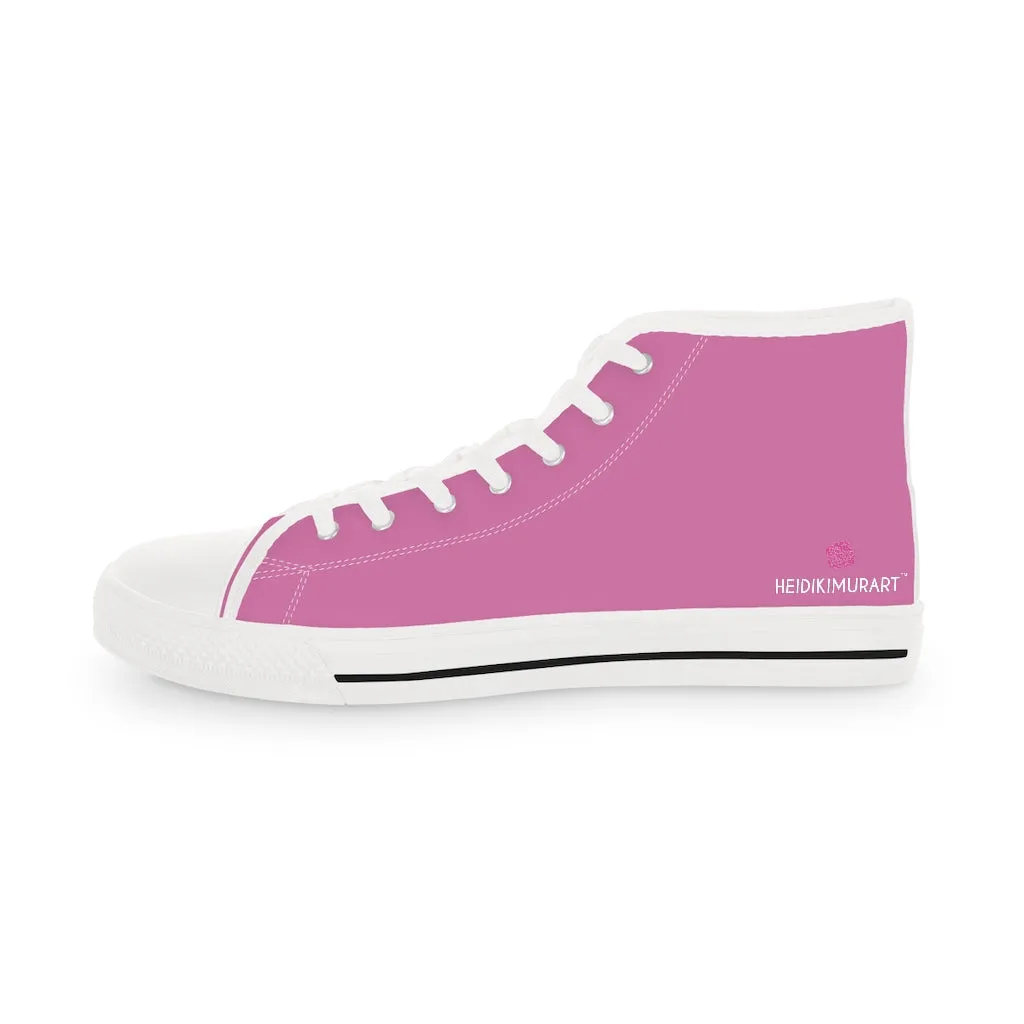 Pink Solid Color Men's Sneakers, Best Pink Canvas High Tops, Modern Minimalist Best Men's High Top Sneakers