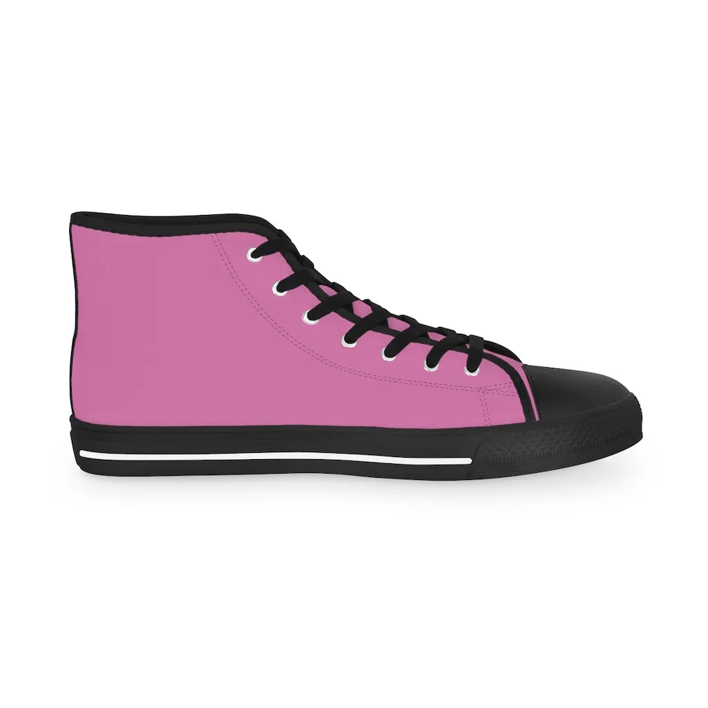 Pink Solid Color Men's Sneakers, Best Pink Canvas High Tops, Modern Minimalist Best Men's High Top Sneakers