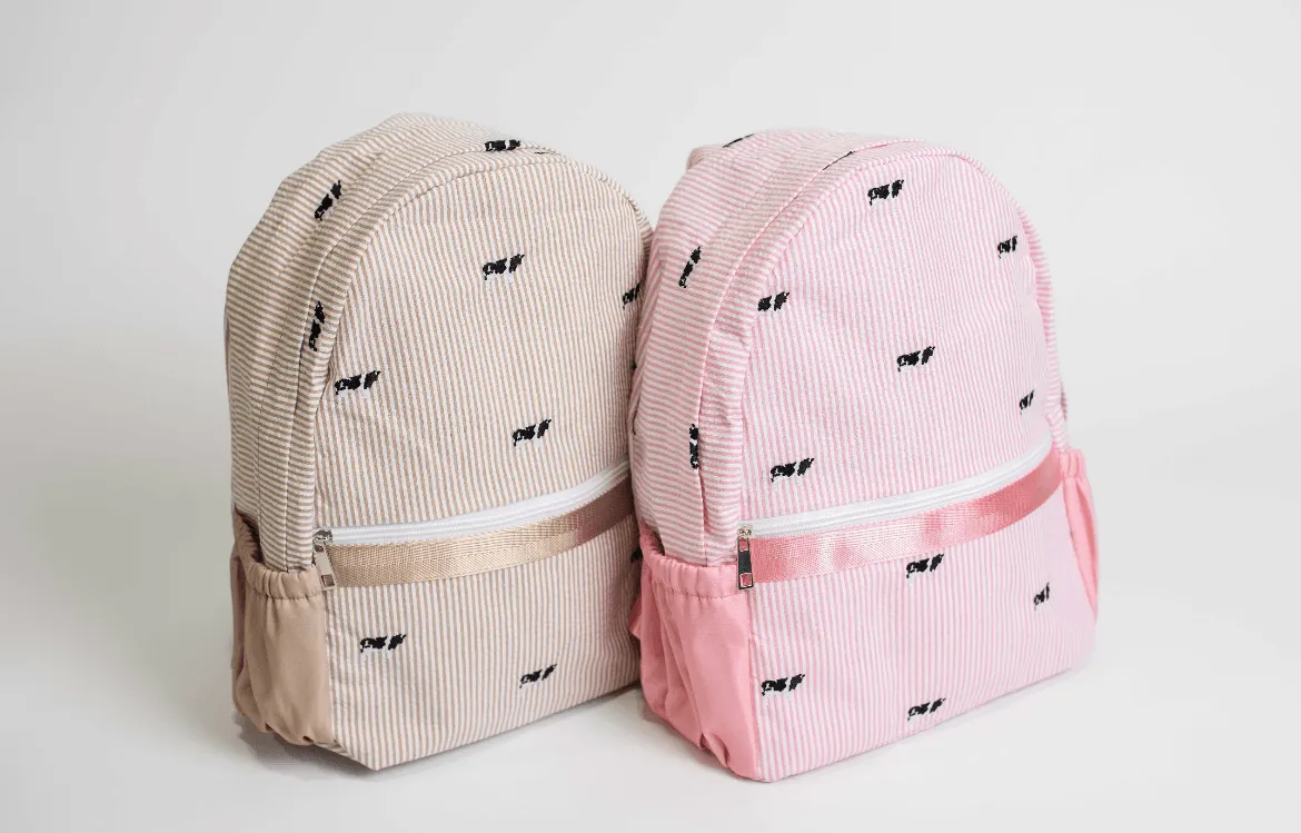 Pink Stripe Embroidered Backpack