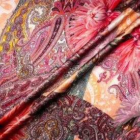 Pink/Red Floral & Orange Paisley Silk Satin (A 2.85m Piece)