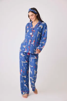 PJ Salvage Love Leo Dog Rescue Cozy Flannel 3 Piece Pajama Set - Dark Denim